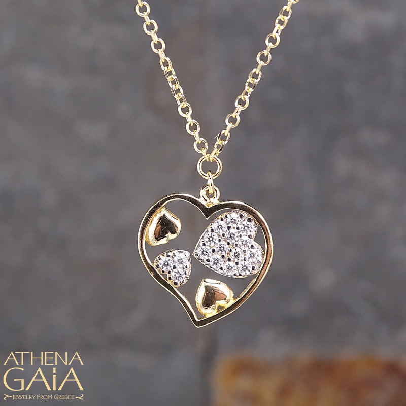 Hearts in Heart Necklace - 14k Gold Necklace