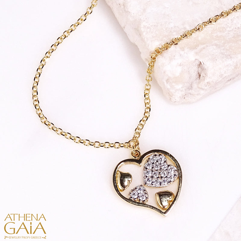 Hearts in Heart Necklace - 14k Gold Necklace