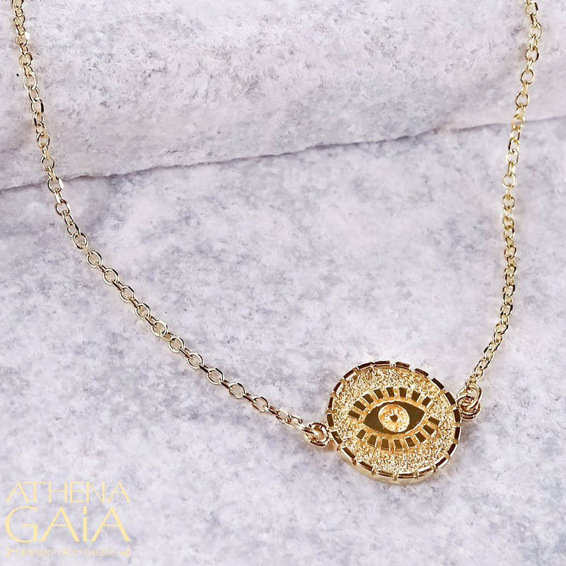 Mati on a Martile Disc Pendant Bracelet - 14k Gold - Evil Eye Bracelet