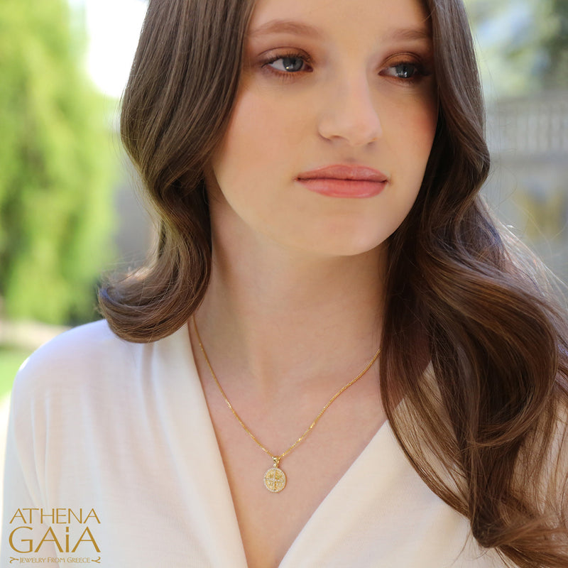 ICXC NIKA Full Stone Circular Konstantinata Cross - 14k Gold