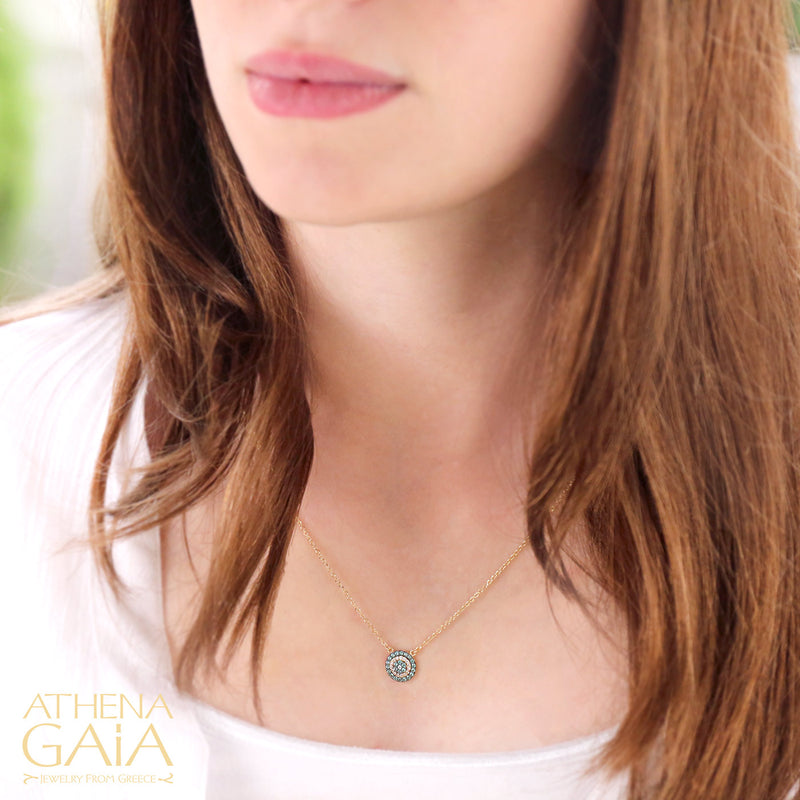 Paraiba Evil Eye Necklace - 14k Gold Necklace