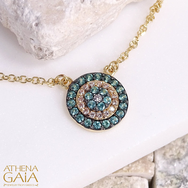 Paraiba Evil Eye Necklace - 14k Gold Necklace
