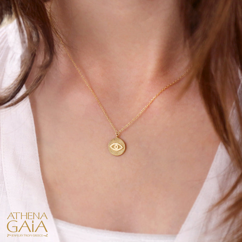 Granulated Mati Necklace - 14k Gold Necklace - Evil Eye Necklace
