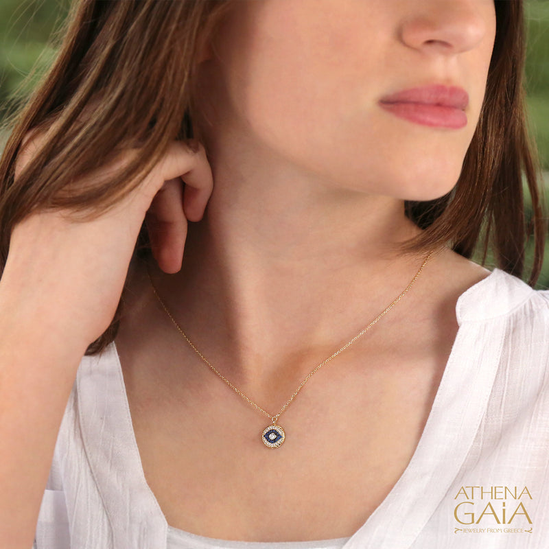 Pave Framed Evil Eye Necklace - 14k Gold Necklace