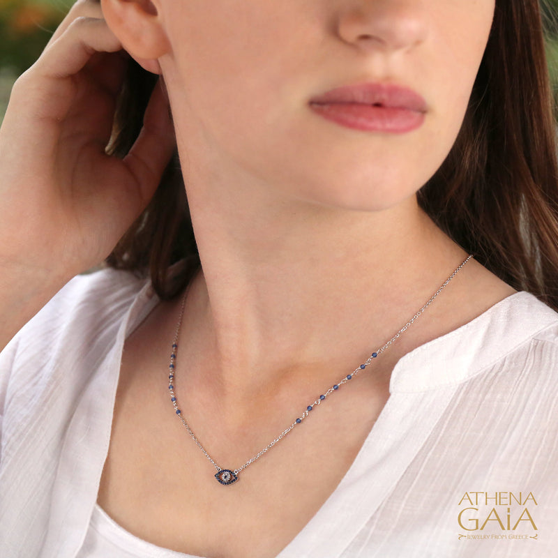 Pave Mati Evil Eye Beaded Necklace - 14k Gold Necklace
