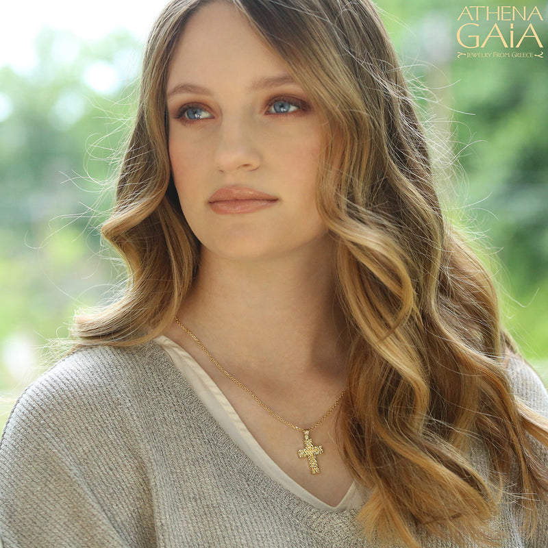 Celestial Cross - 14k Gold - Latin Cross - Baptismal Cross