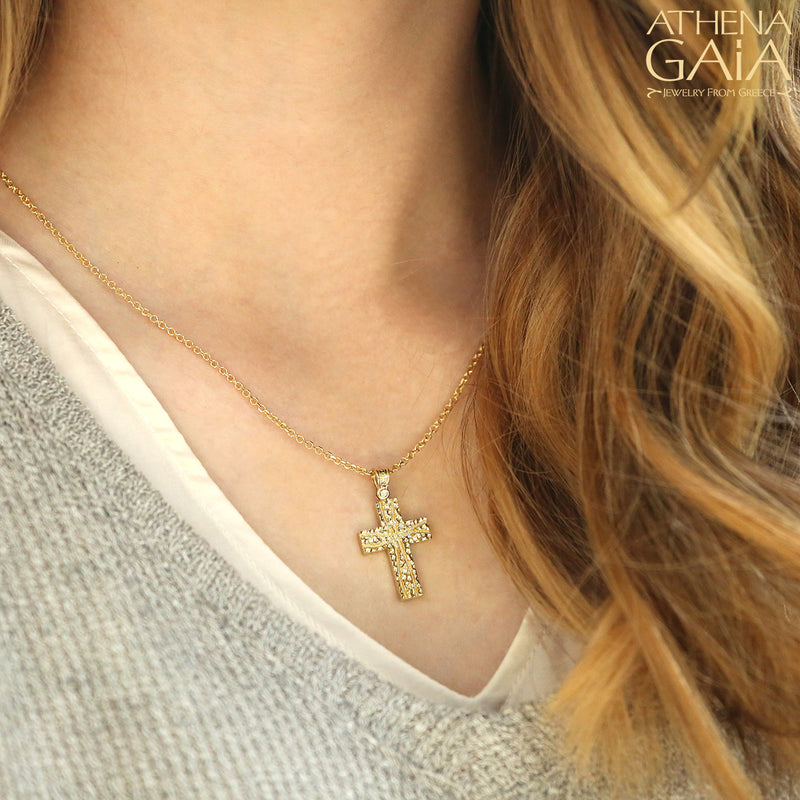 Celestial Cross - 14k Gold - Latin Cross - Baptismal Cross