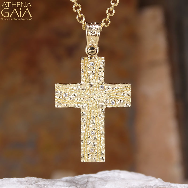 Celestial Cross - 14k Gold - Latin Cross - Baptismal Cross