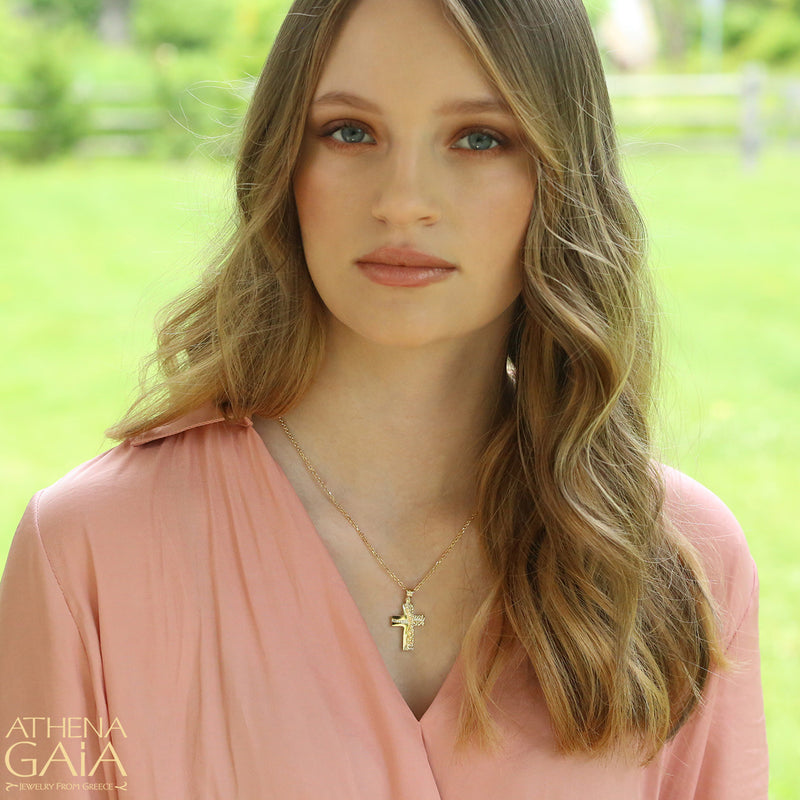 Cosmic Path Cross - 14k Gold - Latin Cross - Baptismal Cross