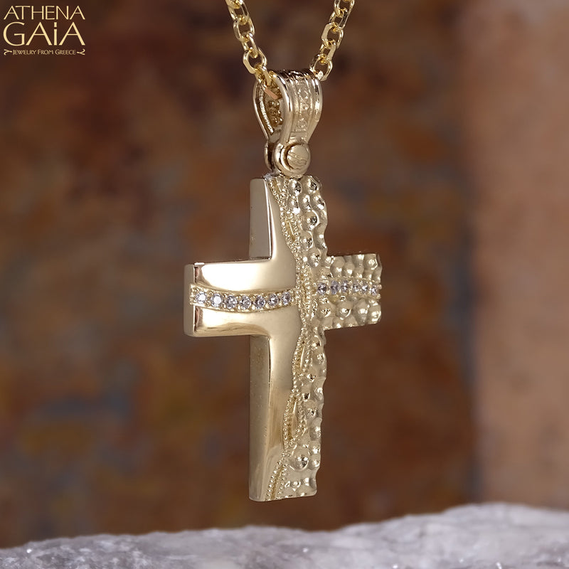 Cosmic Path Cross - 14k Gold - Latin Cross - Baptismal Cross