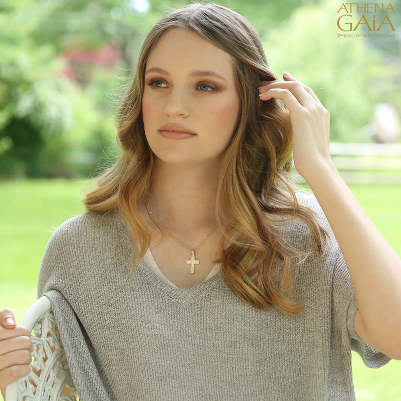 Flower Cross - 14k Gold - Latin Cross - Baptismal Cross