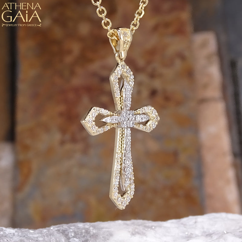 Open Flared Cross in a Cross - 14k Gold - Orthodox Cross - Baptismal Cross