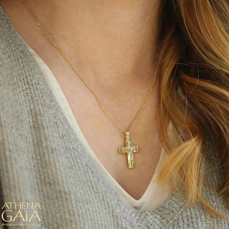 Riverstone Cross - 14k Gold - Latin Cross - Baptismal Cross