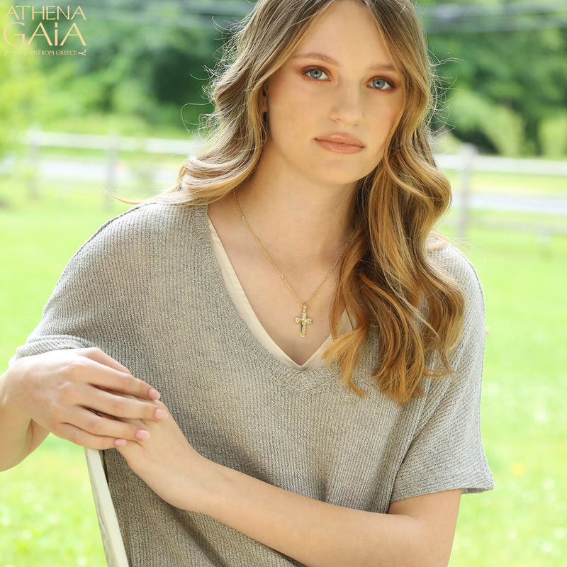 Riverstone Cross - 14k Gold - Latin Cross - Baptismal Cross