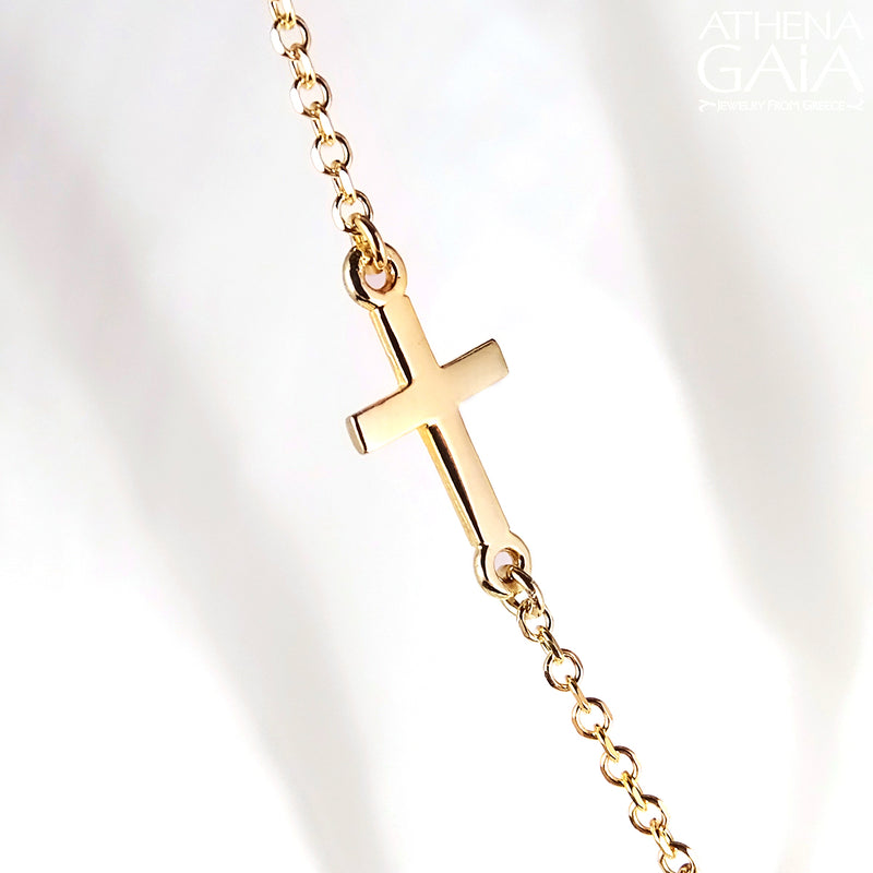 Angeliki Blue Matiaki Evil Eye & Cross Necklace - 14k Gold Necklace