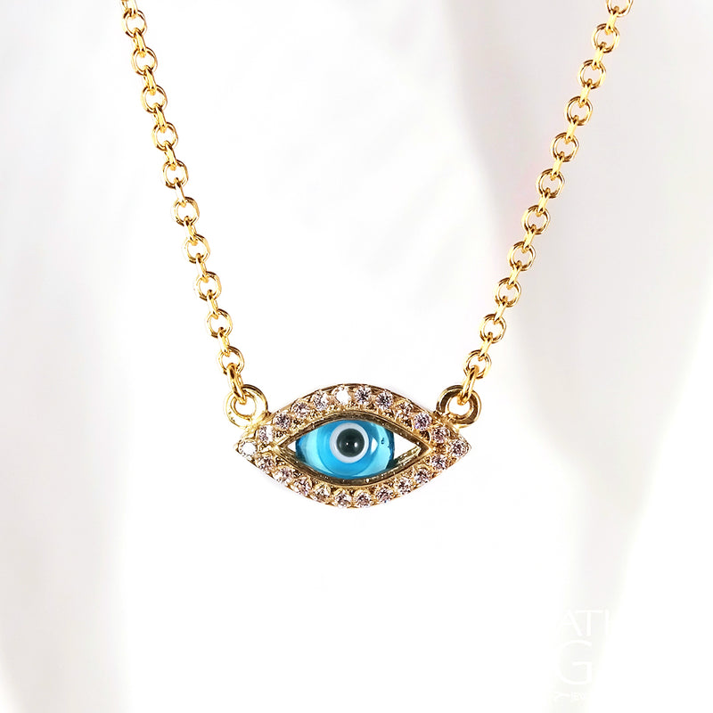 Angeliki Blue Matiaki Evil Eye & Cross Necklace - 14k Gold Necklace