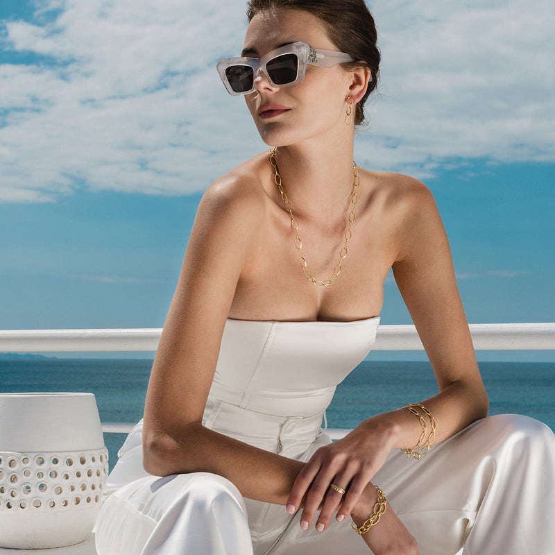 Rope and Gloss Ovals Bracelet - 14k Gold Bracelet