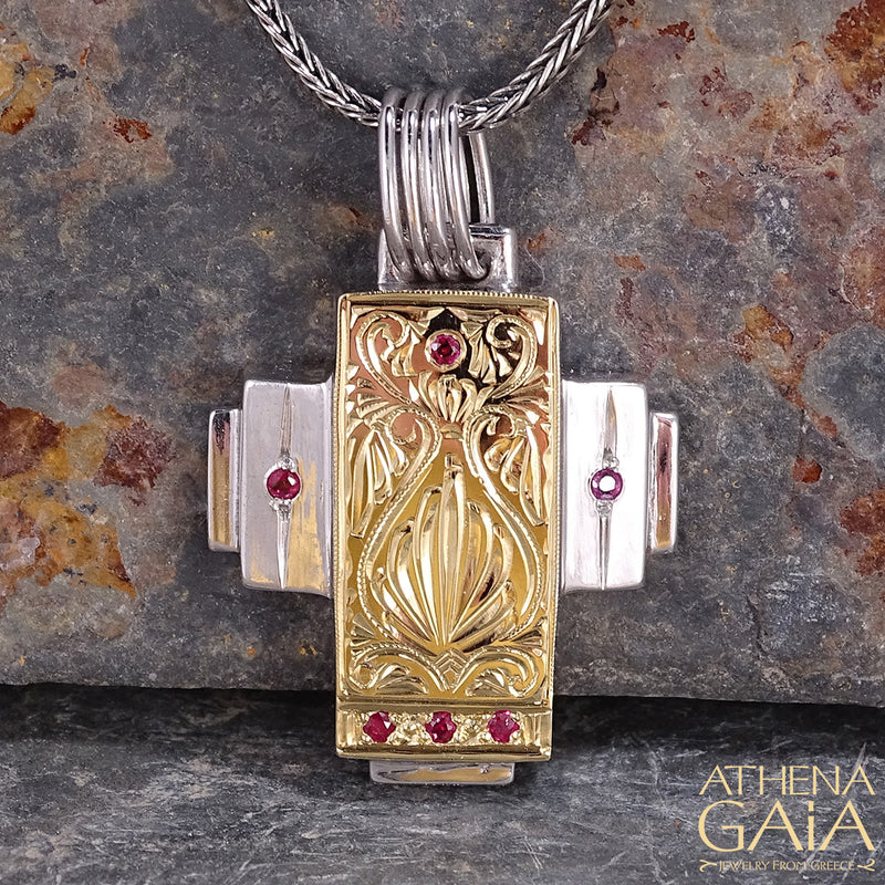 The Anthemion Cross - 18k Gold and Sterling Silver - Modern Latin Cross