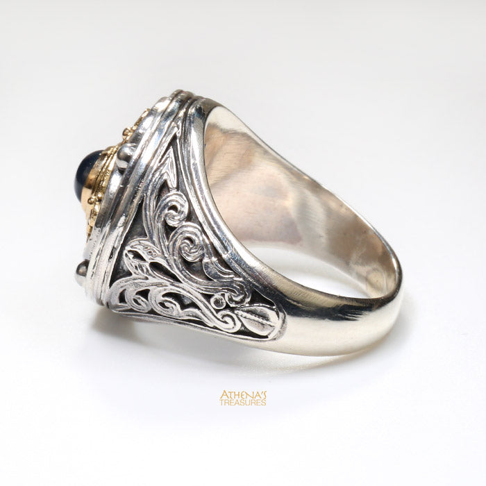 Athenian Flower Circle Ring - 18k Gold & Sterling Silver Ring - Cocktail Ring