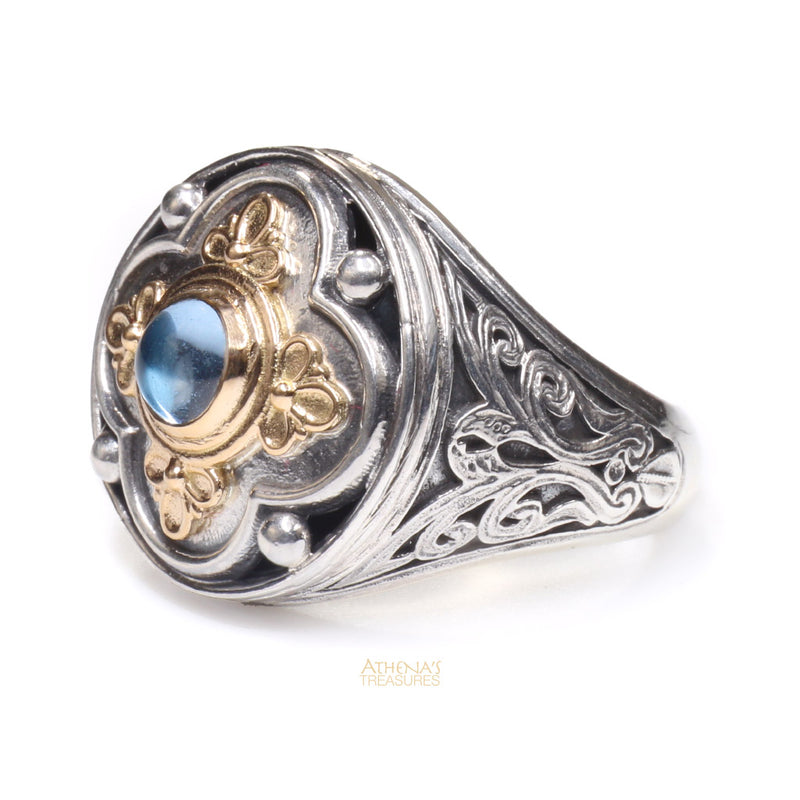 Athenian Flower Circle Ring - 18k Gold & Sterling Silver Ring - Cocktail Ring