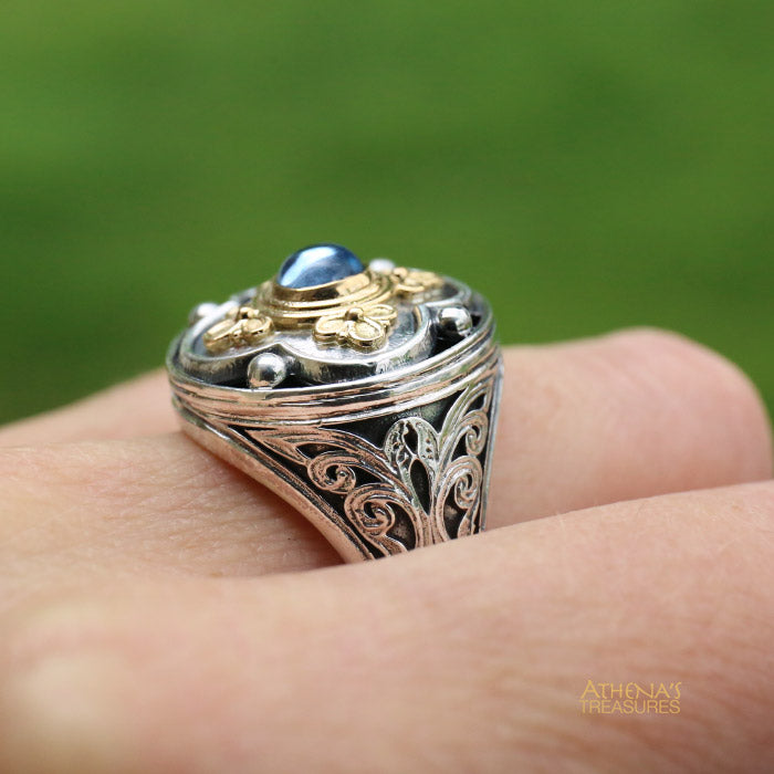 Athenian Flower Circle Ring - 18k Gold & Sterling Silver Ring - Cocktail Ring