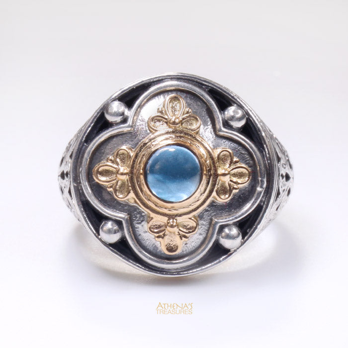 Athenian Flower Circle Ring - 18k Gold & Sterling Silver Ring - Cocktail Ring