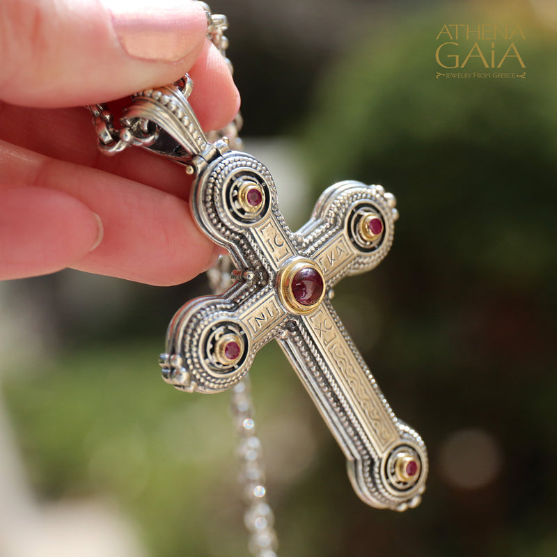 Grand Pomme Cross - 18k Gold and Sterling Silver - Cross Necklace