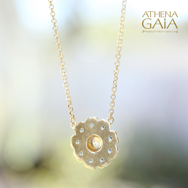 Sunflower Necklace 14k Gold - National Flower of Ukraine - Greek Handcrafted