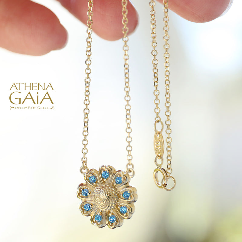 Sunflower Necklace 14k Gold - National Flower of Ukraine - Greek Handcrafted