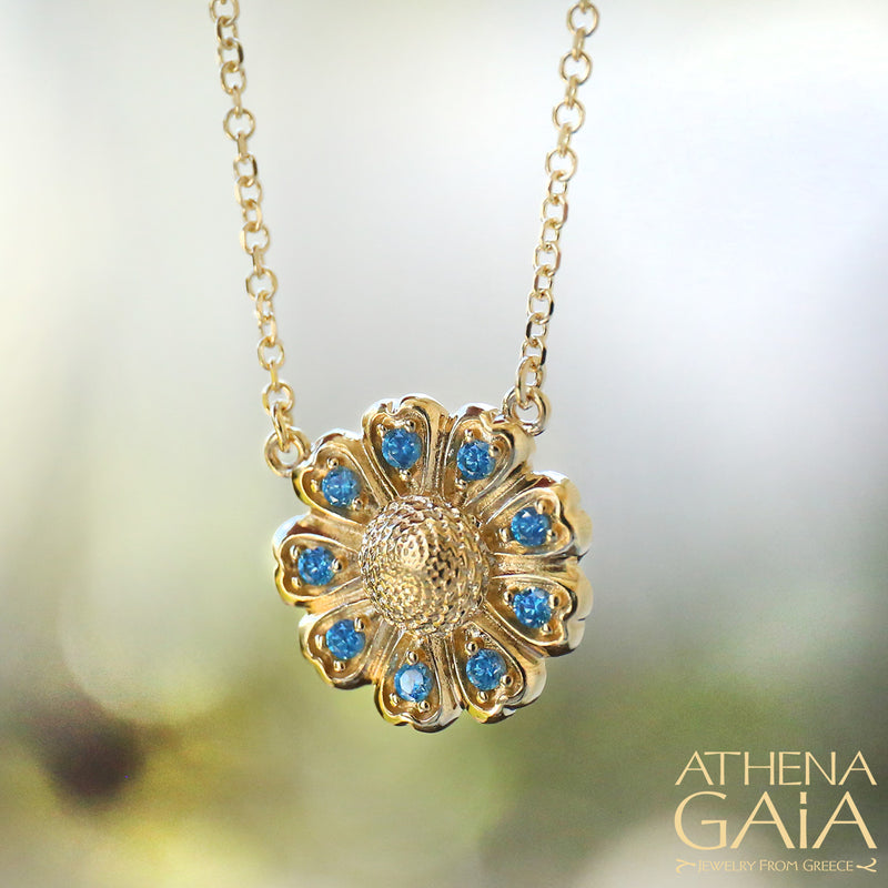 Sunflower Necklace 14k Gold - National Flower of Ukraine - Greek Handcrafted
