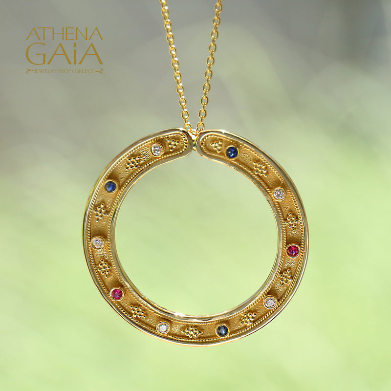 Byzantine Embroidery Circle Pendant with Necklace (Large)