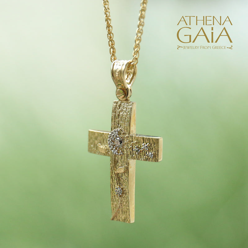 Flower Cross - 14k Gold - Latin Cross - Baptismal Cross