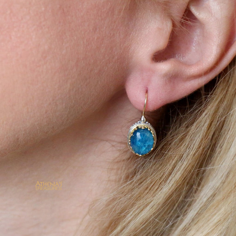 Pop Rocks Oval Crown Earrings - 18k Gold & Sterling Silver Earrings - French Wire Earrings