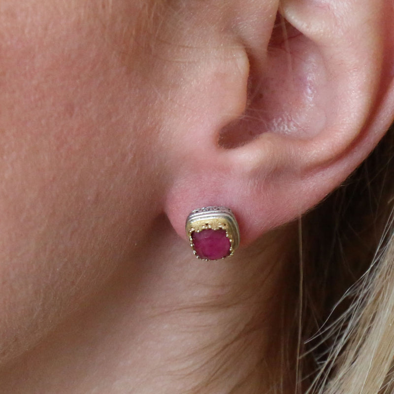 Pop Rocks Small Square Post Earrings - 18k Gold and Sterling Silver - Stud Earrings