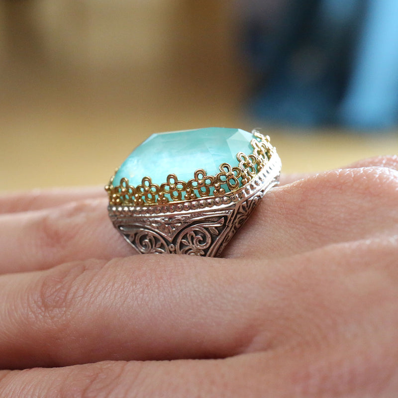 Pop Rocks Orthogonio Crown Ring - 18k Gold & Sterling Silver - Cocktail Ring - Large Stone Ring