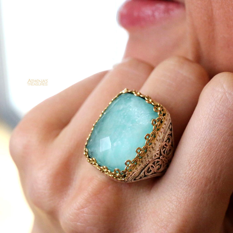 Pop Rocks Orthogonio Crown Ring - Sterling Silver Ring - Cocktail Ring - Large Stone Ring