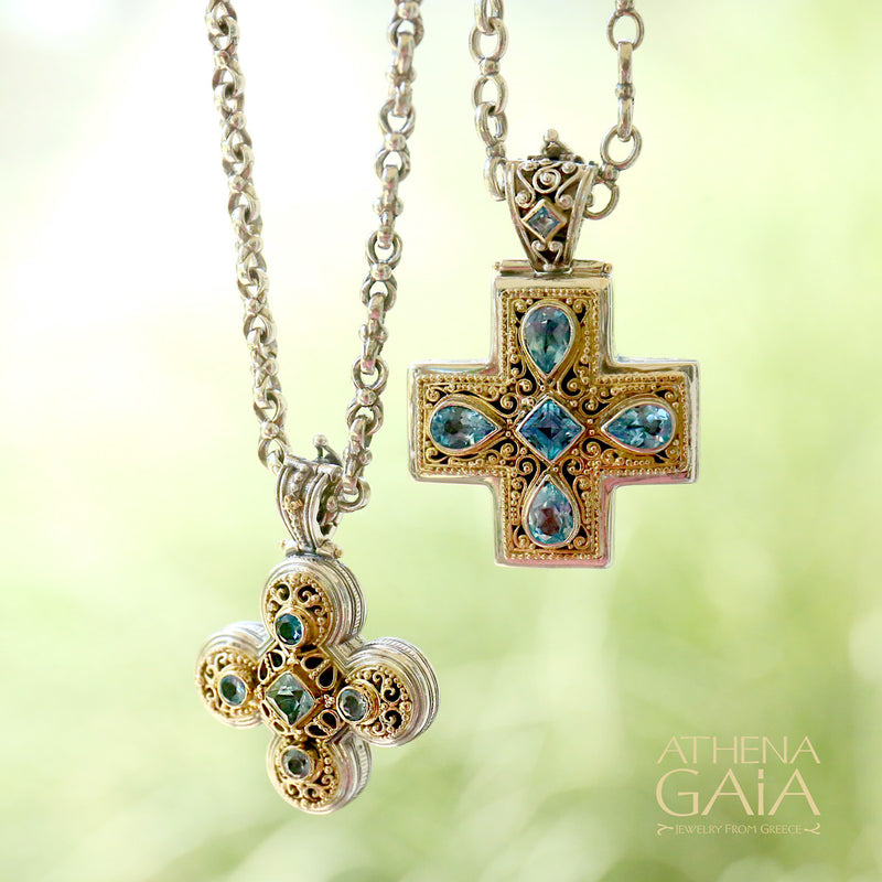 Nafplion Greek Cross - 18k Gold & Sterling Silver - Cross Necklace