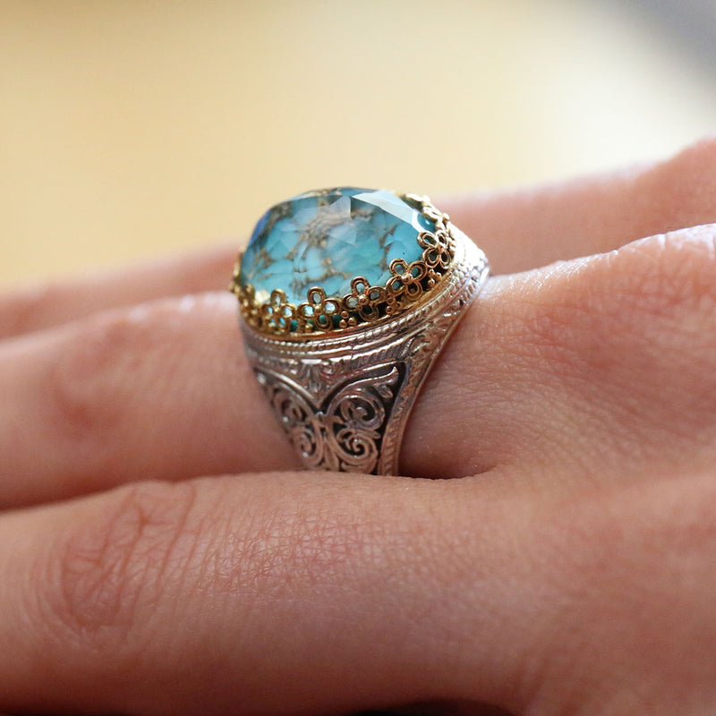 Pop Rocks Oval Crown Ring - 18k Gold & Sterling Silver Ring - Cocktail Ring