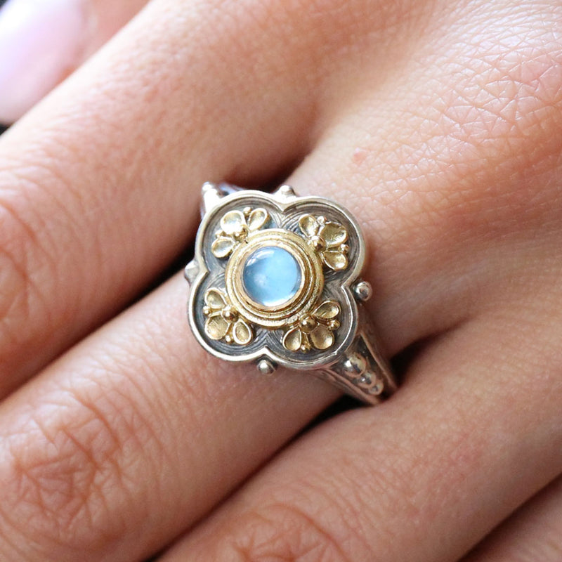 Athenian Flower Ring - 18k Gold & Sterling Silver Ring - Cocktail Ring