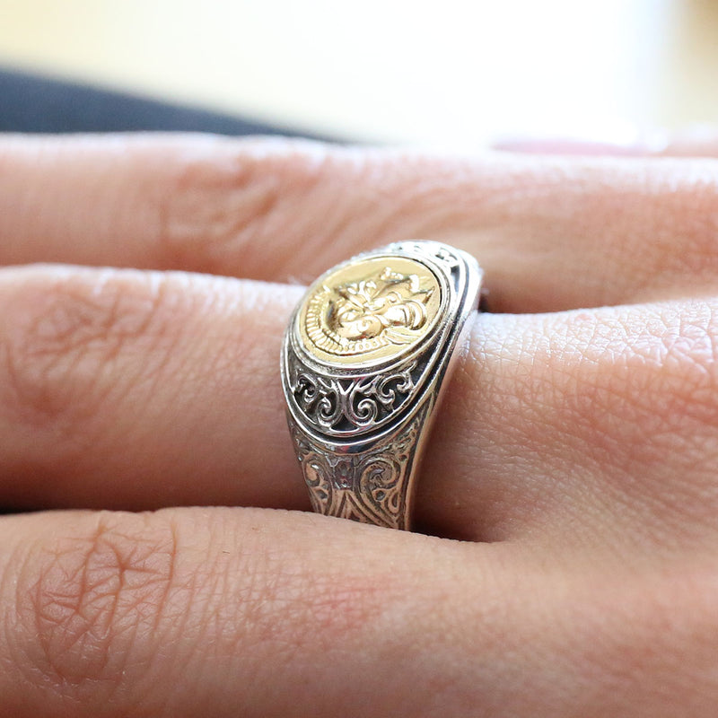 Athena Band Ring - 18k Gold & Sterling Silver Ring - Signet Ring