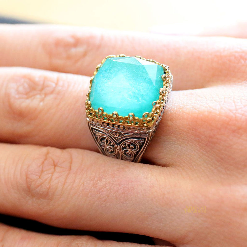 Pop Rocks Soft Square Crown Ring - 18k Gold & Sterling Silver Ring - Cocktail Ring