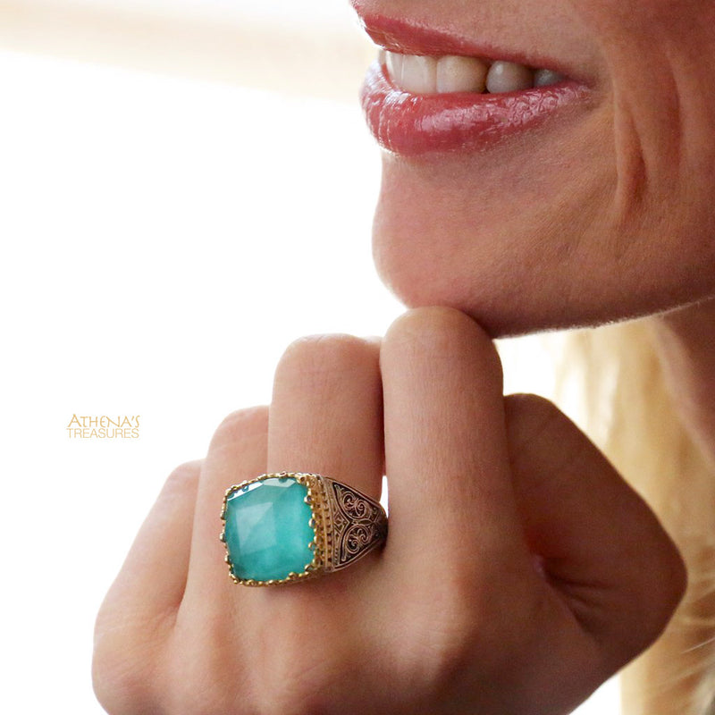 Pop Rocks Soft Square Crown Ring - 18k Gold & Sterling Silver Ring - Cocktail Ring