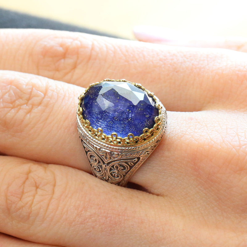 Pop Rocks Oval Crown Ring - 18k Gold & Sterling Silver Ring - Cocktail Ring