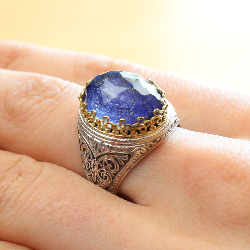 Pop Rocks Oval Crown Ring - 18k Gold & Sterling Silver Ring - Cocktail Ring