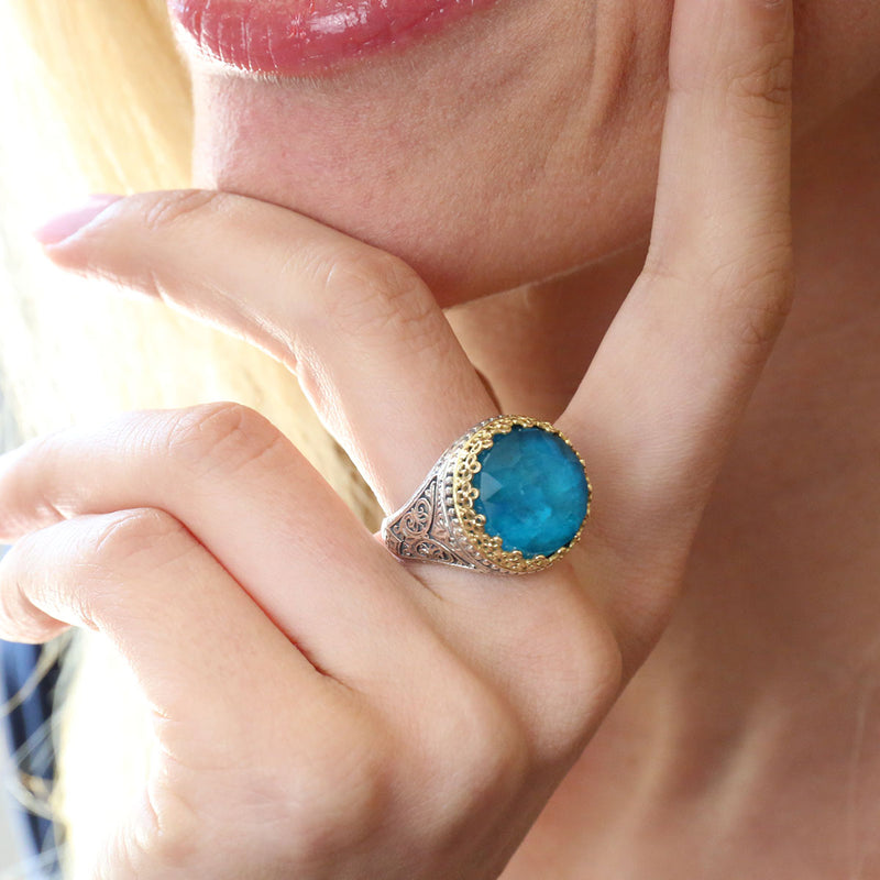 Pop Rocks Kiklos Crown Ring - 18k Gold & Sterling Silver Ring - Cocktail Ring