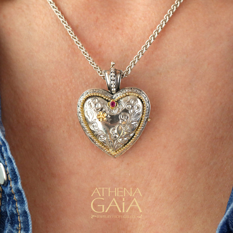 The Gerochristo Heart Locket Pendant - 18k Gold & Sterling Silver Pendant