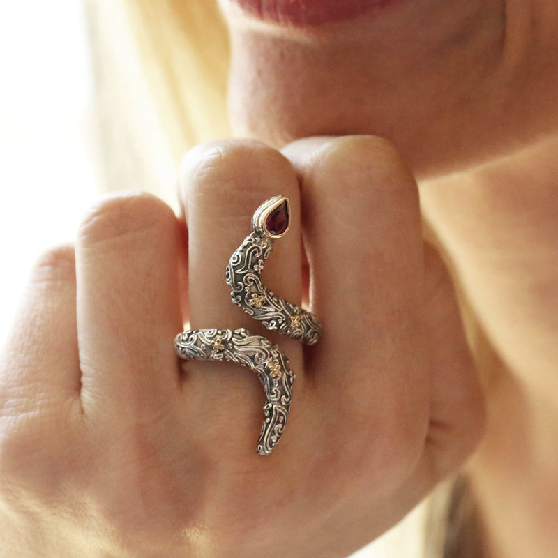 Meadow Breeze Floral Serpent Ring - 18k Gold & Sterling Silver Ring - Cocktail Ring