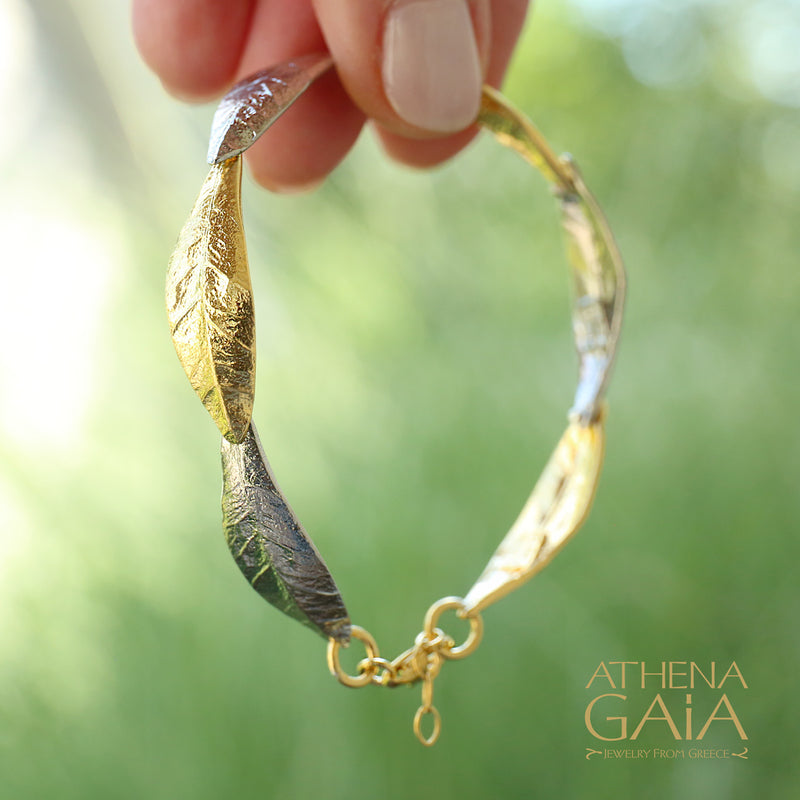 Long Leaf Train Bracelet - Gold Plated Sterling Silver Bracelet