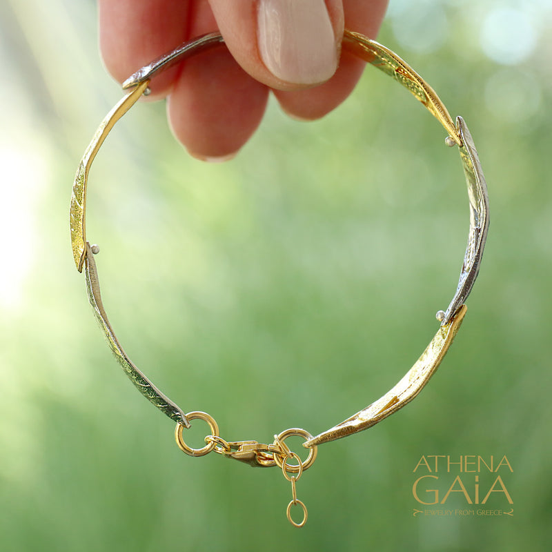 Long Leaf Train Bracelet - Gold Plated Sterling Silver Bracelet