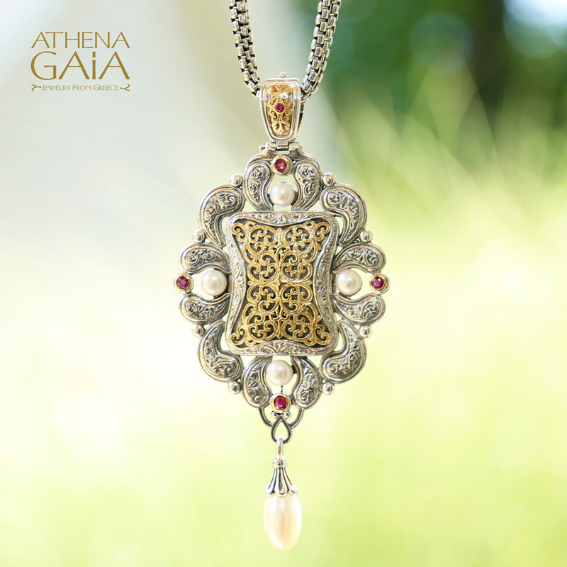 Mediterranean Grand Locket Pendant - 18k Gold & Sterling Silver Pendant